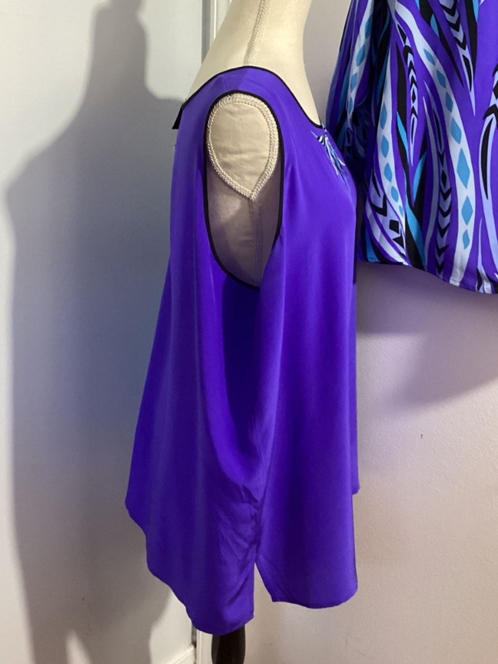 VTG BOB MACKIE WEARABLE ART PLUS 1X 100% SILK TWINSET TANK TOP TUNIC BLUE PURPLE - Picture 5 of 15